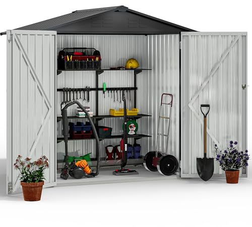YITAHOME Gartenhaus, abschließbar, verzinktes Metall, Outdoor-Schuppen, wasserdicht, mit 4 Lüftungsschlitzen für Fahrrad, Werkzeug, Rasenmäher, Dunkelgrau, 171 x 98 x 184 cm