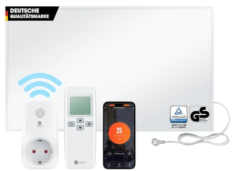 BR Bringer Infrarotheizung 800 Watt - mit Smart Thermostat und Fernbedienung - Infrarot Elektroheizung Energiesparend - TÜV & GS - Deutsche Qualitätsmarke (weiß)