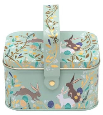 Sara Miller - Small Handled Easter Basket Tin with Easter Bunnies 105 x 78 x 42mm