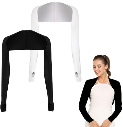 Protection UV Châle Bras Manches, Manchon de Refroidissement pour Femmes, Manchettes Echarpe, Cooling Shawl Arm Sleeve, 2 Pièces, Noir et Blanc