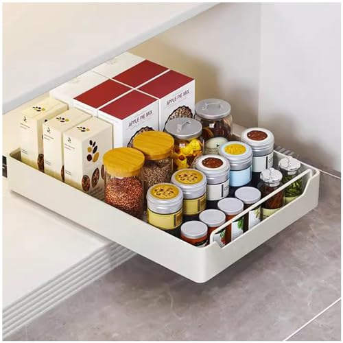 NUODWELL Pull Out Cabinet Organiser, Slide Out Drawer Storage Shelves | Roll-Out Sliding Drawer Storage Tray for Kitchen Cupboard, No Need Drill and Nailing (35CM)