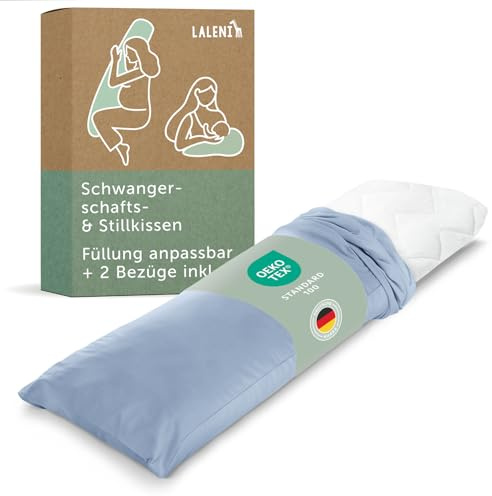 Laleni Schwangerschaftskissen 40x145 cm + 2 Bezüge | Oeko-TEX zertifiziertes Stillkissen Seitenschläferkissen | entlastendes Pregnancy Pillow | Schwangerschaftskissen zum Schlafen + 2 Bezüge Hellblau