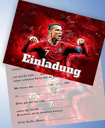VSW 12 Einladungskarten & 12 Umschläge für Geburtstag Partys und Kindergeburtstag Fussball Ronaldo Nr. 93