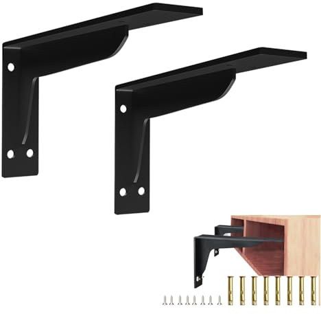 Quanerba Regalhalterung Regalwinkel 2 Stücke – Schwerlast Regalträger 12/14/16 Zoll, Metall 90° Winklige Halter für Wandmontage, Tragkraft 110 KG, Schwarz, Rostfrei
