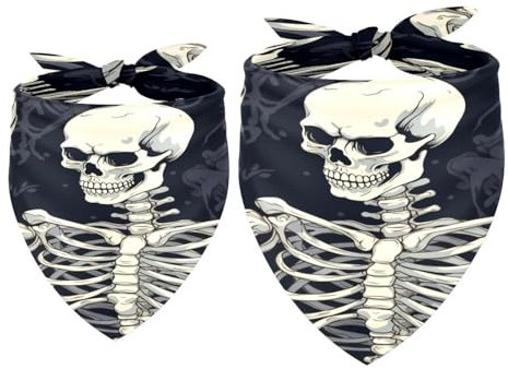 Hundehalstuch, Totenkopf-Skelett, für Mädchen und Jungen, waschbar, Halstuch, Zubehör für kleine, mittelgroße und große Hunde, Welpen, Katzen, Haustiere, 2 Stück