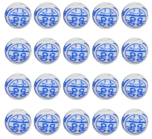 LKXHarleya 12 mm Blaue und weiße Porzellanperlen, 3 mm Loch, Charm-Blumenaufkleber, Abstandsperlen, Chinoiserie-Ornamente, lose Perlen zur Herstellung von Halsketten, 20 Stück