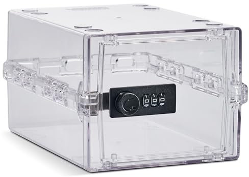 Lockabox Mini™ | Small Lockable Box with Combination Lock (3L) | Mini Storage Lock Box for Small Medicines, Snacks & Mobile Phones | External Size 22.3 x 15.4 x 12 cm (Crystal)