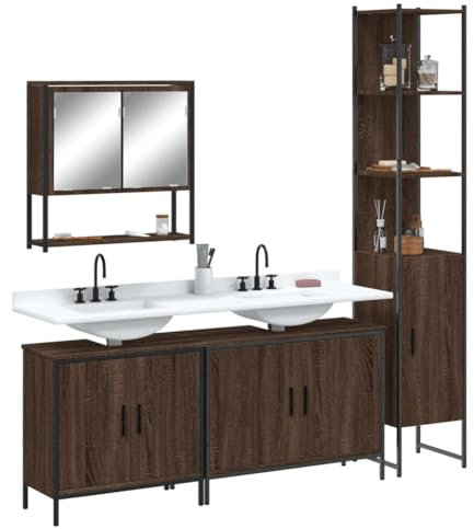 Lauuoeriau Furniture Item home 4-teiliges Badmöbel-Set Braun Eiche Holz-Möbel