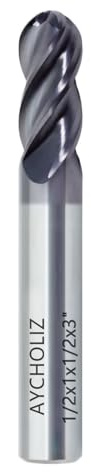 AYCHOLIZ 1/2 Ball Nose Carbide End Mill 4Flutes Carbide Milling Cutter HRC55 CNC Router Bits with AlTiN Coated for Alloy Steel