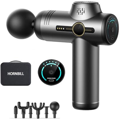 HORNBILL Massage Gun Deep Tissue Portable Muscle Massage Device with 6 Massage Heads Massager 30 Speeds with LCD Touch Screen Back Massager Christmas Birthday Gifts for Dad Men Women Neck Massager