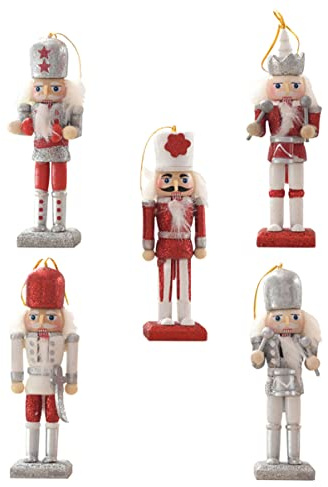 PRETYZOOM 2 Juegos Cascanueces De Navidad Figuras Navideñas Miniatura Christmas Decoration Christmas Ornaments Marioneta De Navidad Muñeca De Madera Cascanueces Bambú Rojo 5 Piezas * 2