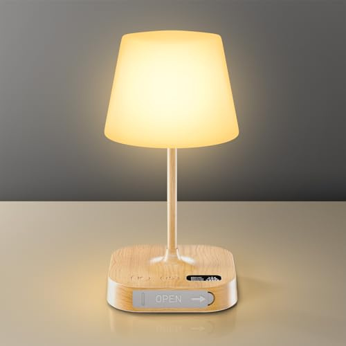 Anordsem Rechargeable Table Lamps for Livingroom: Cordless LED Desk Light with USB A+C Charging Port - 3 Color Dimmable Lighting for Bedside Reading – Room Decor Gifts for Women (Wood)