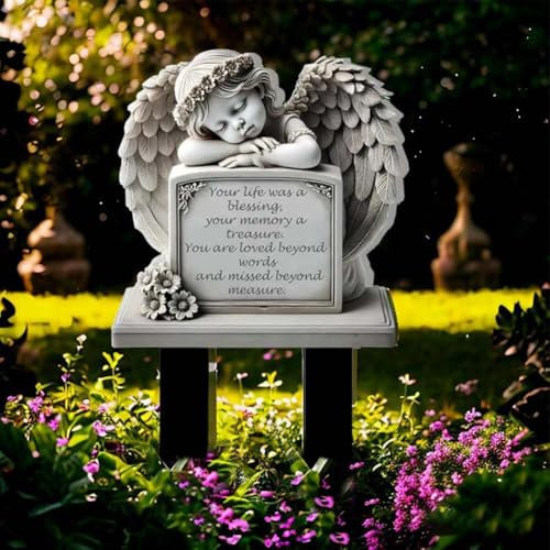 SHUZHENG Garden Angel Statue, Angel Tombstone Commemorative Plaque,Acrylic Memorial Angel Plaque Grave Cemetery Decorations for Outdoors Yard Sympathy Grave Markers