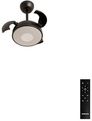CREATE / WIND CLEAR CUP/Ventilador de techo con luz negro con mando / 40W. Silencioso. Ø55 cm. aspas retráctiles. luz LED 3 temperaturas. temporizador. función verano-invierno