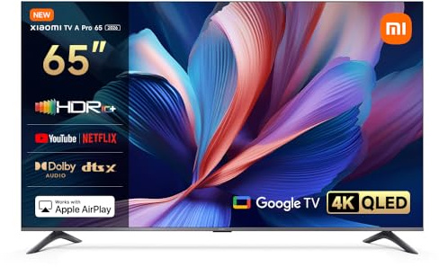 Xiaomi TV A Pro 65 Pulgadas 2026 | Google TV | Pantalla QLED 4K | Dolby Audio, DTS-X y DTS Virtual:X | Acabado metálico Premium | Control Remoto Bluetooth de 360°