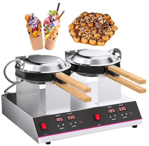 Commercial Egg Waffle Maker, 180° Rotating Double-Sided Heating with Digital Display, Ideal for Coffee Shops, Bakeries, and Food Trucks