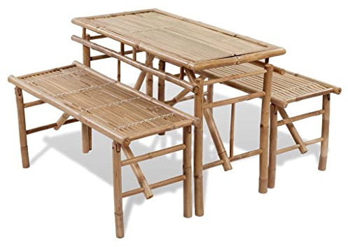 LLEZKBR Outdoor Möbel Sets Biertisch mit 2 Bänken 100cm Bambus