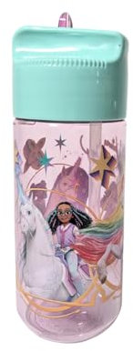 My sweety pop - Trinkflasche Kinder Kunststoff mit Strohhalm - 17 cm - Transparente Flasche für Schule, Sport, Ausflüge - Sicherer Verschluss (Einhorn - Transparent - Blau/Violett)