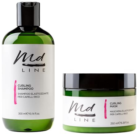 md LINE Prodotti Per Capelli Ricci Kit Trattamento Professionale Anticrespo e Definizione – Set Shampoo + Maschera per Metodo Ricci Perfetti Senza Solfati Siliconi e Parabeni – Curly Hair Products