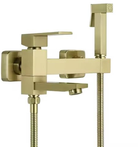 WPHH Gebürstetes Gold Bidet Handbrause Set, Messing Badewannenarmatur Mit 90° Schwenkbarem Auslauf, Wand Bidet Aufsatz Set Für Die Toilette, Einhebel Warm Und Kalt Bidet-Armaturen