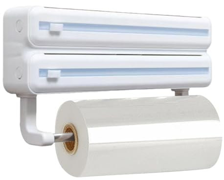 Folienspender Mit Cutter – Küchen Organizer | Doppelkammer Folienschneider | Wandmontage Frischhaltebox, Alufolienhalter Plastik, Cutterbox Vorratsorganisation, Rollenhalter Küche ABS