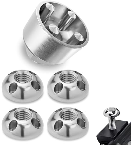Soiftra Ecrou Antivol, Ecrou M8 en Acier Inoxydable, Écrou Antivol M8 à 4 Trous pour Antivol Tente de Toit, Porte-vélos, Protection pour Maison, Loisirs et L'industrie(4 Écrous 1 Verrou) Argent