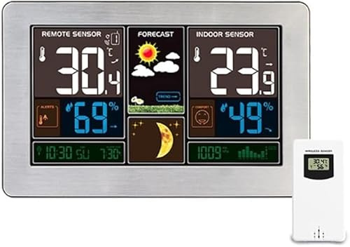 ZHANGXABN Sensore Wireless di Temperatura, umidit脿, Interno ed Esterno, igrometro, termometro, barometro da Parete, Stazione meteorologica