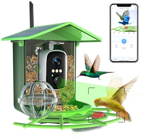 Vogelfutterstation mit Kamera - Intelligenter Vogelfutterspender mit Nachtsicht, Bewegungssensor, WiFi-App und Solarpanel | HD-Kamera für Vogelbeobachtung