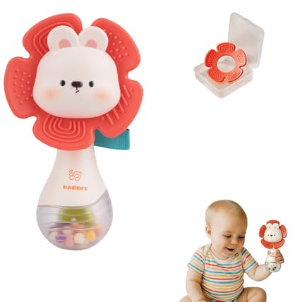 Baby Rassel Spielzeug - Sensorik Rassel Spielzeug mit Beißring, Baby Spielzeug ab 3 Monate, Baby Toys für HöRentwicklung, ZäHneentwicklung und Greifling, Babyparty-Geschenke