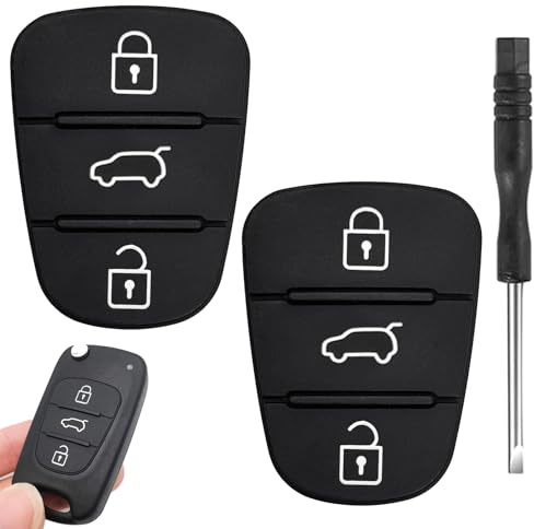 2-Stück Autoschlüssel Tastenfeld 3 Tasten, Kompatibel mit Hyundai ix35, ix20, i30, i20, i10, Kia Sportage, Ceed und Mehr, Auto Fernbedienung Schlüsselgehäuse, Ersatz Tastenfeld Gummi Schlüssel Gehäuse