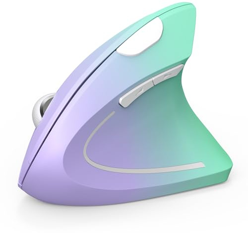 TECKNET Souris Ergonomique sans Fil 2.4G, Verticale Souris Silencieuse | 4800 DPI Réglable, 6 Boutons, LED, Prévention Syndrome de la Souris, pour Droitier, PC, Ordinateur Portable, Mac, Vert Violet