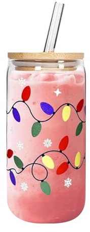 Color Changing Christmas Cup, Christmas Colour Changing Glass Cups, Reusable Color Changings Iced Glass Cups with Lid & Straws, Cute Colour Changings Glasses Iced Coffee Cup Drinks Travel Mug