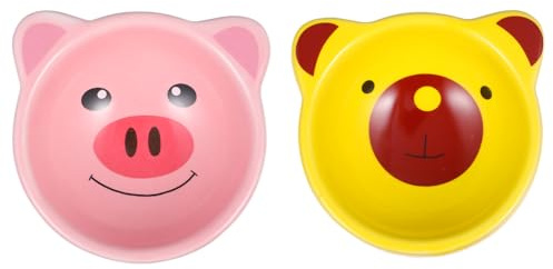 EPIGEIST 2pcs Ceramic Hamster Food Bowl with Adorable Cartoon Animal Design Pet Feeding Dish and Water Holder for Hedgehogs and Pets Bright Color Decorative Bowls
