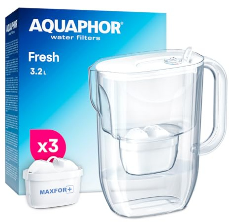 AQUAPHOR Fresh Carafe Filtrante 3,2 L avec (3) Filtre à Eau Maxfor+ (Blanc)