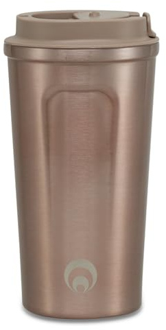 Restore Relax Stainless Steel Travel Mug Metallic Bronze 500ml Double Wall Insulated Coffee Cup with Leakproof Lid, Easy Grip Design, Fits Car Cup Holders, Coffee on the Go
