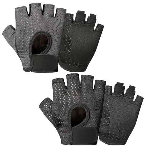 JazRvr 2 Paar Antirutsch, Schwarz und Grau, SportHandschuhe Herren, Fitness Handschuhe, Trainingshandschuhe, Gym Handschuhe Herren