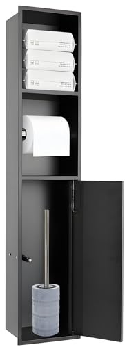 HuanSebesity Duschnische Aus Edelstahl,Eingelassener Toilettenpapierhalter Und Wc-Bürstenhalter,Wasserdicht,Integriertem Mülleimerregal,für Küche/Wohnzimmer/Hotel GunmetalGray-18x80x12.5cm