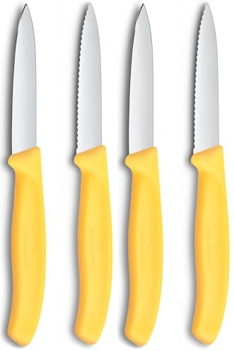 Victorinox Swiss Classic Coltello per verdure e spelucchini, per frutta e verdura, Extra affilato, dritto e seghettato, Acciaio inox, Giallo (Confezione da 2)