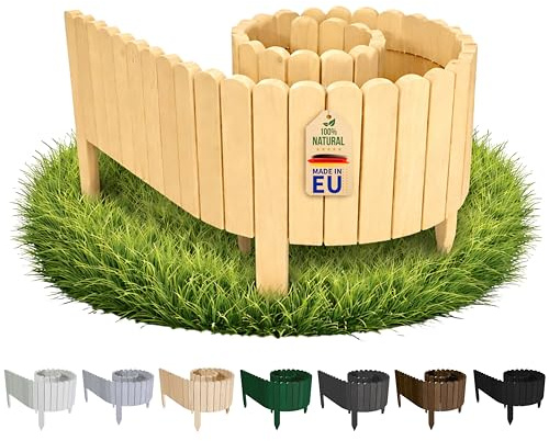 Floranica Bordo Orto Rialzato Legno 200 x 30 cm Marrone chiaro – Bordo Orto | Delimita orto, cassone rialzato e aromatiche. Premontata, 5 picchetti, senza attrezzi – tono caldo lungo il vialetto