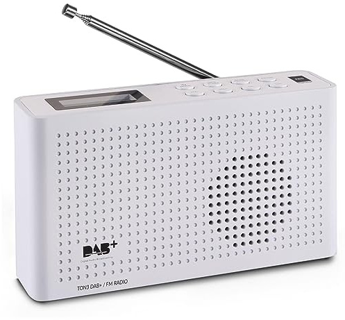 RED OPTICUM Ton 3 FM/ DAB/ DAB+ Radio weiß - Tragbares UKW Radio mit Lautsprecher & Kopfhöreranschluss LCD Display Timerfunktion 20 Senderspeicherplätze - Baustellenradio - Digitalradio mit Akku