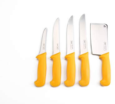Shov Metzgermesser Küchenmesser Schlachtermesser Stechmesser Fleischerbeil Hackmesser Hackbeil Messer 5 teilig Edelstahl Rostfrei Profiqualität