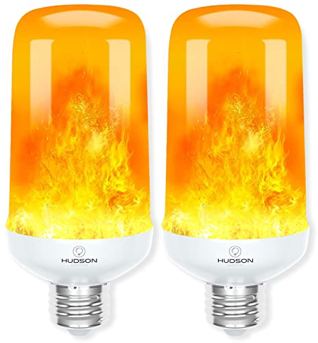 Hudson LED Halloween Bulbs - Flame Effect, 4‑Mode Upside Down & 3W Flicker - E26/E27 Orange Fire - 2‑Pack for Indoor/Outdoor - Flame Light