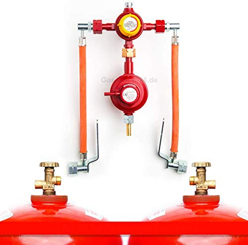 Automatische 50 mbar Zweiflaschenanlage für 33 kg Propangasflaschen/Gasflaschen (Flaschenanlage, Druckminderer, Propangas Flüssiggas Anlage, Großflaschenanlage) MADE IN GERMANY