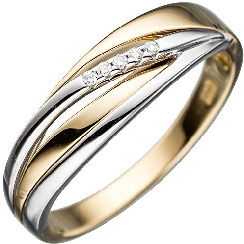 Jobo Damen-Ring aus 14 Karat 585 Gold Bicolor mit 5 Diamanten