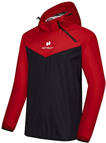 HOTSUIT Costume Sauna Hommes Pantalon Veste Perte de Poids Séance de Gym Sweat Suits Vêtements de Sudation Combinaison Sudation Survêtement Sauna Rouge-3XL