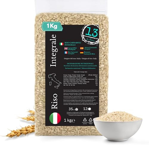 Italienischer Vollkorn Carnaroli Risotto Reis – 1 kg – Integral Naturreis mit Nussigem Geschmack – Ballaststoffreich – Ideal für Risotto und Mediterrane Gerichte | 13 di Ilaria