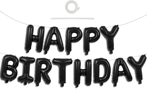 Schwarz Happy Birthday Folienballons 16 Zoll Happy Birthday Geburtstag Luftballons Buchstaben Folien Banner Helium Ballon für Hochzeit, Jubiläum Party Dekoration