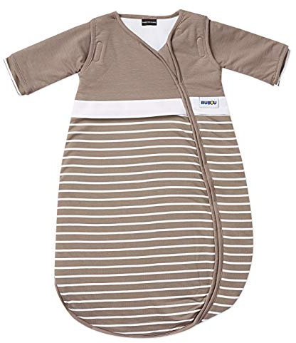 Gesslein Baby Schlafsack Bubou, Ganzjahres-Schlafsack mit Temperaturregulierung (optimale Passform, langer Reißverschluss, 70), braun-weiß gestreift