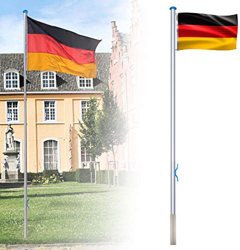 UISEBRT Aluminium Fahnenmast Stabil 6,5m inkl Deutschlandfahne 150 * 80cm, Bodenhülse 50cm