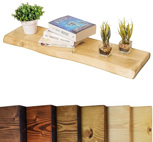 Live Edge Rustic Floating Shelf 6x2 inches, 90cm long - Natural Oak Finish Reclaimed Wood Floating Shelves for Wall Decor, Rustic Wooden Shelves for Bedroom, Living Room, Kitchen, or Bathroom